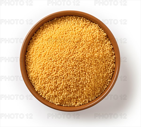 Golden Millet Grains of Couscous in a Brown Bowl, AI generated