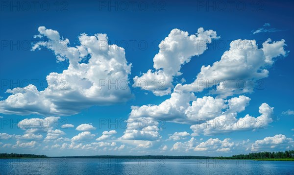 Fluffy white clouds drifting lazily across a brilliant blue sky AI generated