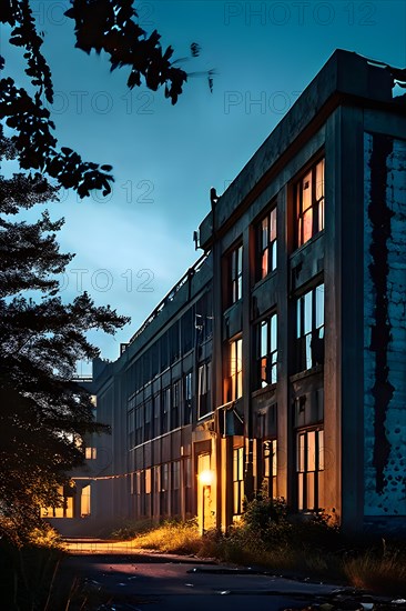 Neglected hospital building haunting silhouette at twilight, AI generated, hospital, damage, abandoned, ruin, decrepit