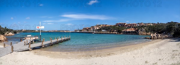 Boat landing stage, Marina of Porto Cervo, Porto Cervo, panoramic view, Costa Smeralda, Sardinia, Italy, Europe