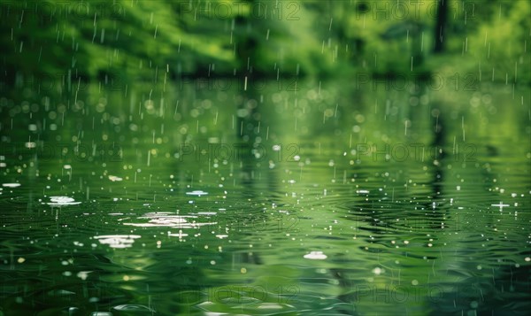 Springtime rain showers creating gentle ripples on the surface of the lake AI generated