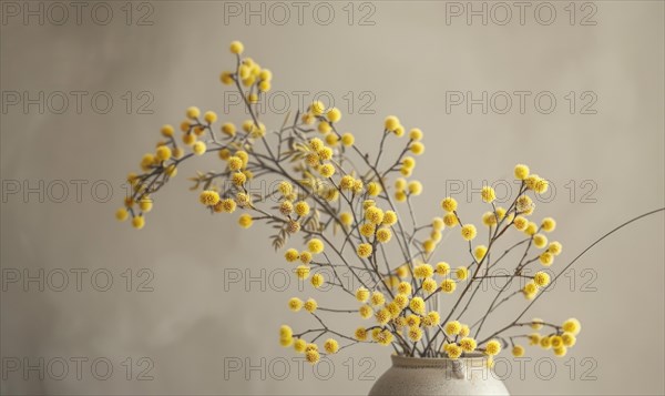 A detailed shot of Mimosa stems arranged in a vase AI generated