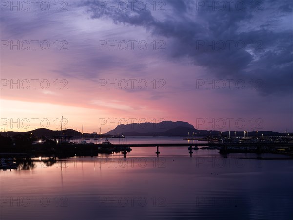 Dawn in front of sunrise, Olbia harbour, Olbia, Sardinia, Italy, Europe