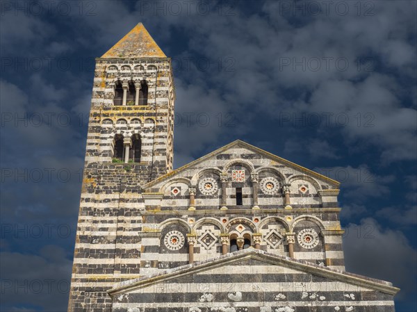 Church tower, abbey church Santissima Trinita di Saccargia of the destroyed Camaldolese monastery, near Codrongianos, province of Sassari, Sardinia, Italy, Europe