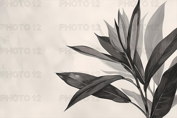 Elegant botanical image with leaves in sepia tones demonstrating minimalism and soft lighting, illustration, AI generated