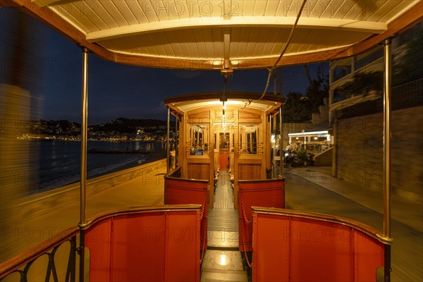 Traditional tram in Soller city, Mallorca, Spain, Europe