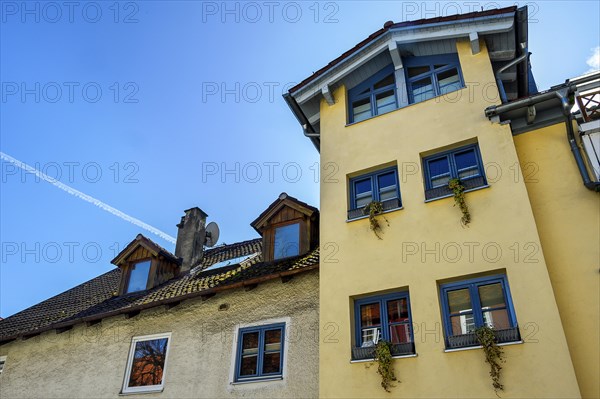 Renovated old building with chimney and dormer windows, Kempten, Allgaeu, Swabia, Bavaria, Germany, Europe