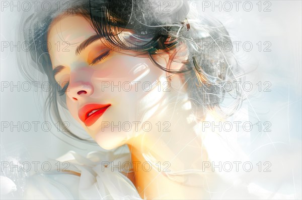 Artistic portrayal of a woman with pretty face, emphasizing the ethereal interplay of light and shadow, AI generated