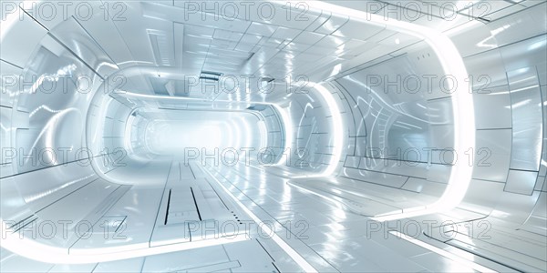 Futuristic white hallway. KI generiert, generiert, AI generated