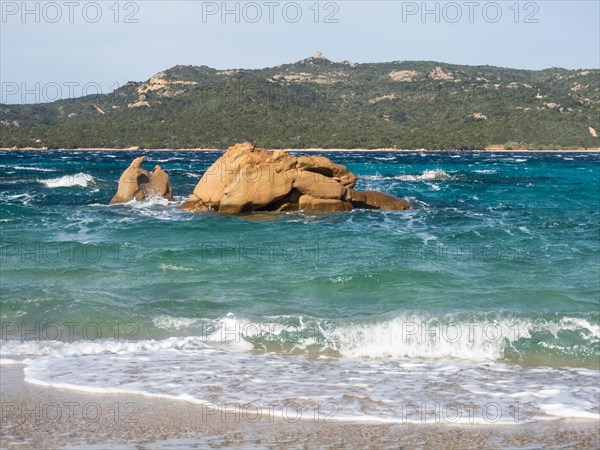 Rock formation in the sea, Spiaggia Capriccioli, Costa Smeralda, Sardinia, Italy, Europe