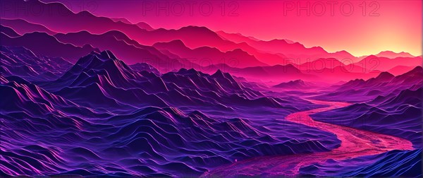 Thermal topography inspired abstract illustration, AI generated, pink, purple, altitude, map