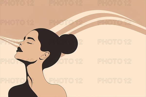 Minimalist illustration of a woman in profile with flowing lines for hair, illustration, AI generated