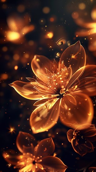 A mesmerizing display of golden flowers illuminated, showcasing a dance between light and petals, evoking warmth and enchantment, AI generated