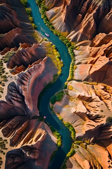 Erosion carved deep canyon and dramatic rock formations in the colorado plateau, AI generated