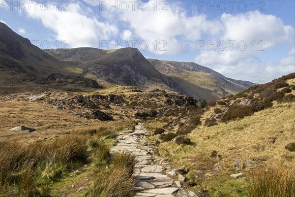 LLyn Idwal walking trail, Snowdonia National Park near Pont Pen-y-benglog, Bethesda, Bangor, Wales, Great Britain