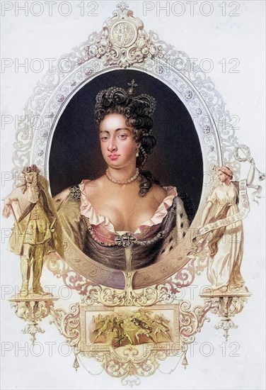 Queen Anne (1665-1714), Queen of Great Britain from 1702 to 1714, second daughter of James II, Historic, digitally restored reproduction from a 19th century original, Record date not stated