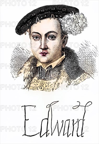 King Edward VI of England 1537 to 1553. portrait and autograph, historical, digitally restored reproduction from a 19th century original, record date not stated