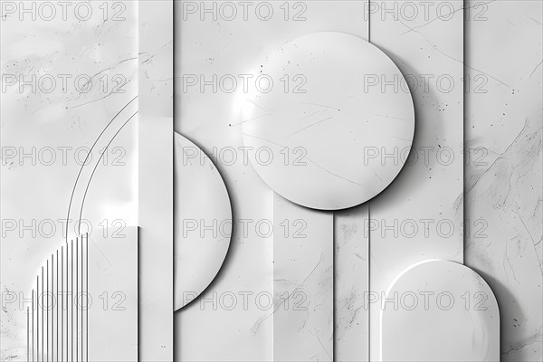Minimalist abstract design featuring geometric circles on a marble texture, illustration, AI generated
