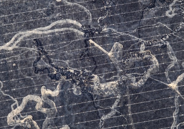 Sahara dust on a solar module, solar panel, a balcony system on a green roof, Braunschweig, Lower Saxony, Germany, Europe