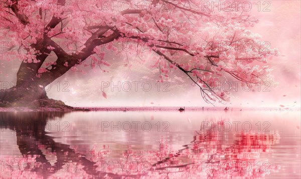 Cherry blossom tree in full bloom, spring nature AI generated