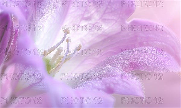 Close-up of a bellflower in soft light, closeup view, selective focus, spring background AI generated