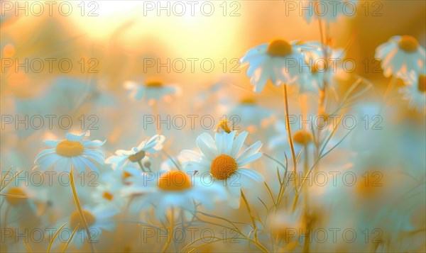 Close-up of chamomile flowers, selective focus AI generated