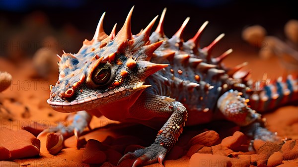 Horned lizard in perfect camouflage with the desert floor basking under the warm glow of the sonora desert, AI generated