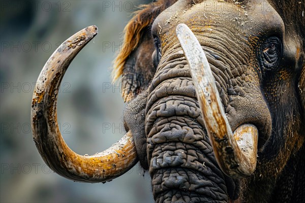 Portrait of Mammoth with large tusks. KI generiert, generiert, AI generated
