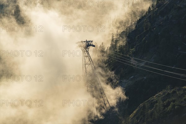 Metal mast of the Nebelhorn cable car near Oberstdorf, Allgaeu Alps, Allgaeu, Bavaria, Germany, Europe