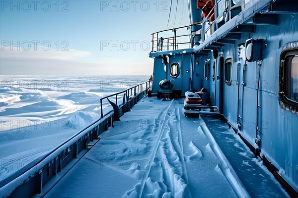 Icebreakers deck snow covered, AI generated