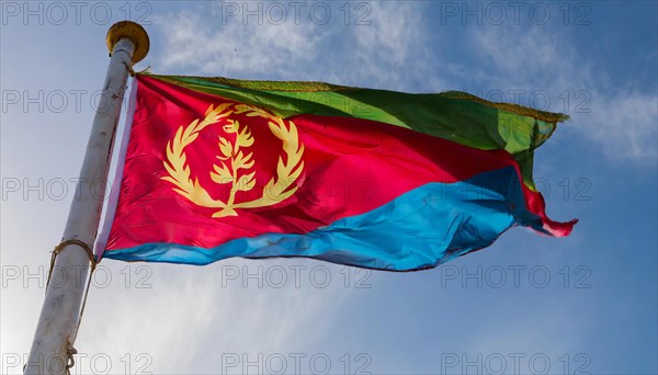 Flags, the national flag of Eritrea flutters in the wind