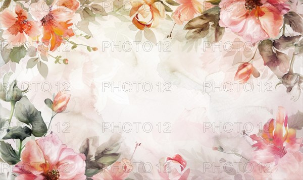 Watercolor flowers and lives, floral background space for text AI generated