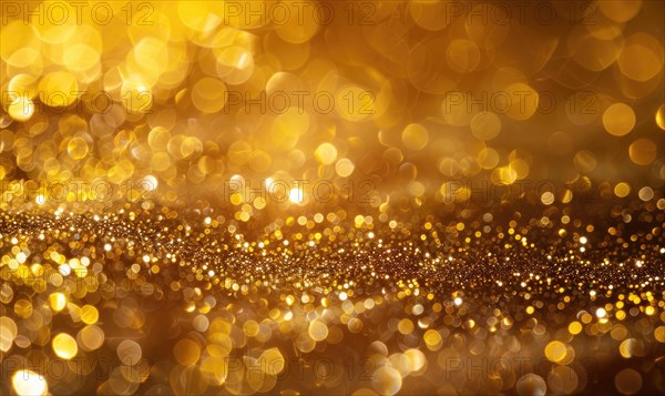 Close-up of golden bokeh lights shimmering in the evening AI generated