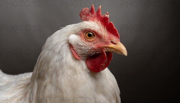 Agriculture, Animals, Chickens, Portrait of a white hen, Chicken, AI generated, AI generated