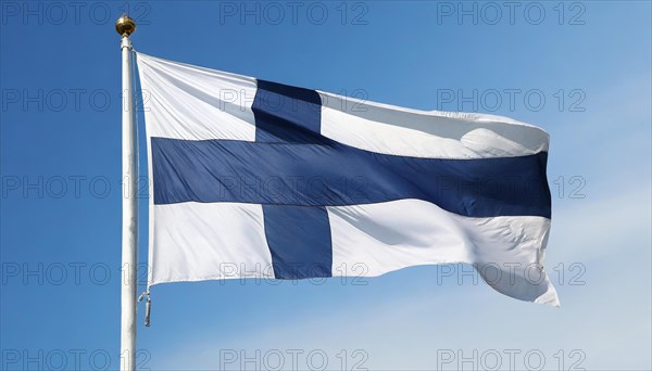 Flag, the national flag of Finland fluttering in the wind