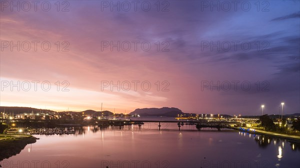 Dawn in front of sunrise, Olbia harbour, Olbia, Sardinia, Italy, Europe