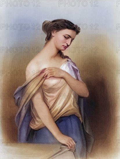 Lucretia, Roman heroine who committed suicide after being raped, Historical, digitally restored reproduction from a 19th century original, Record date not stated