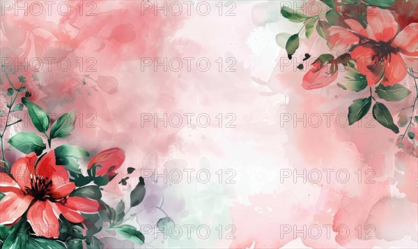 Watercolor flowers and lives, floral background space for text AI generated