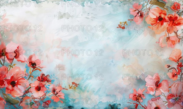 Watercolor flowers and lives, floral background space for text AI generated