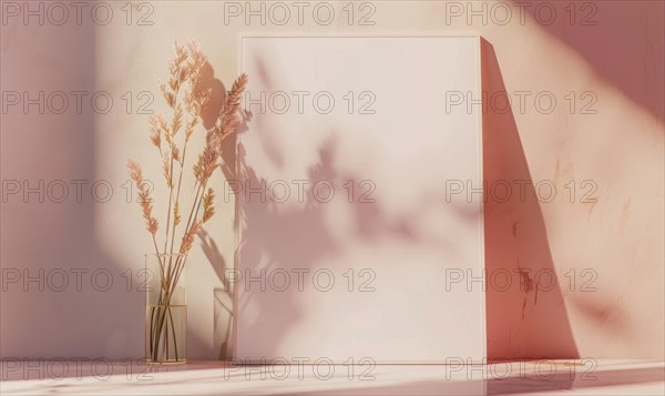 Flat background with blank poster mockup and dry grass in vasef AI generated