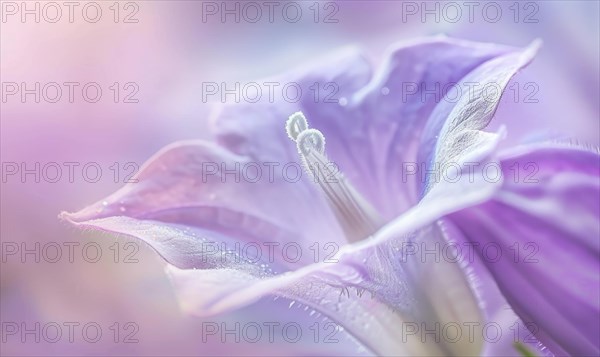 Close-up of a bellflower in soft light, closeup view, selective focus, spring background AI generated