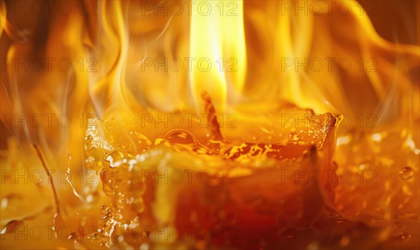 Close-up of a candlewick engulfed in flames AI generated