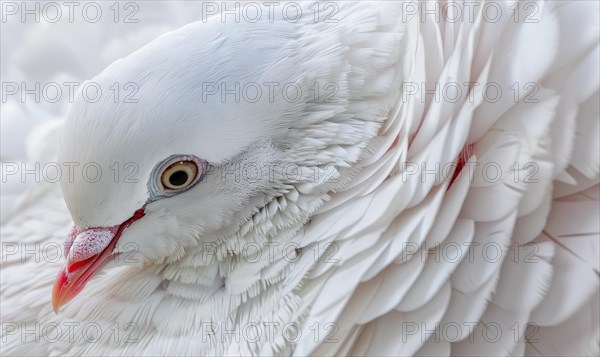 Close-up portrait of a white pigeon showcasing intricate feather details AI generated