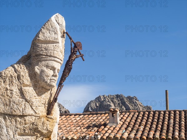 Stone sculpture, Pope, San Pantaleo, Sardinia, Italy, Europe