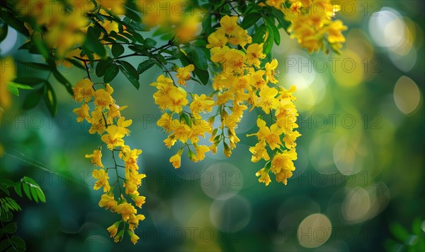 Laburnum flowers contrasting against green foliage AI generated