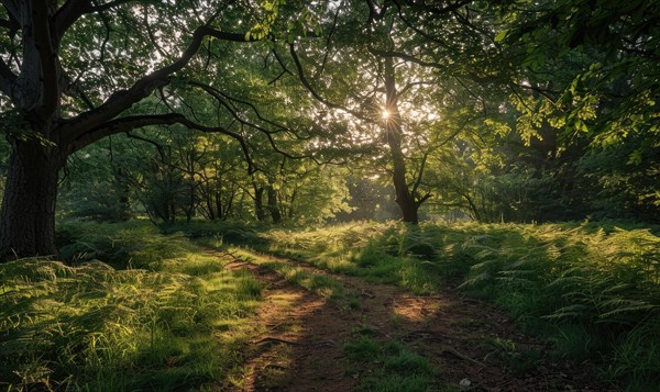 Road in spring forest, nature background AI generated