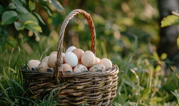 A basket filled with freshly gathered farm eggs AI generated