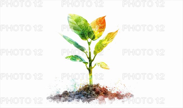 Bright watercolor tree sprout on white background AI generated