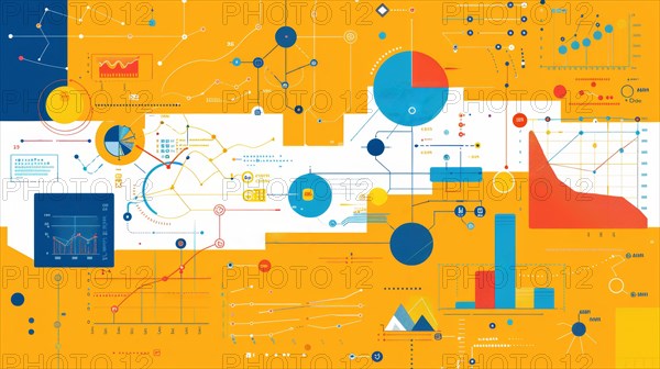 Bright yellow infographic with flat design featuring various graphs and data visualizations, ai generated, AI generated