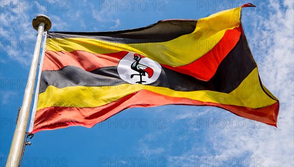 Flags, the national flag of Uganda, fluttering in the wind